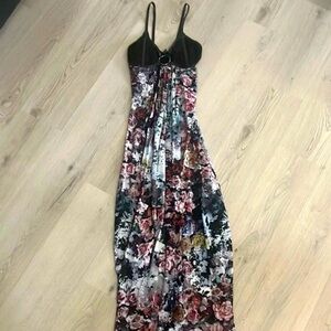 Beautiful Floral Maxi Dress with Sexy Strappy Leather Detail